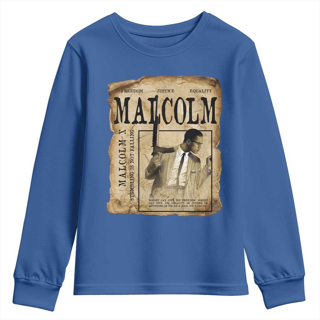 Malcolm X Historical Newspaper Youth Sweatshirt Stumbling Is Not Falling Black History TS12 Royal Blue Print Your Wear