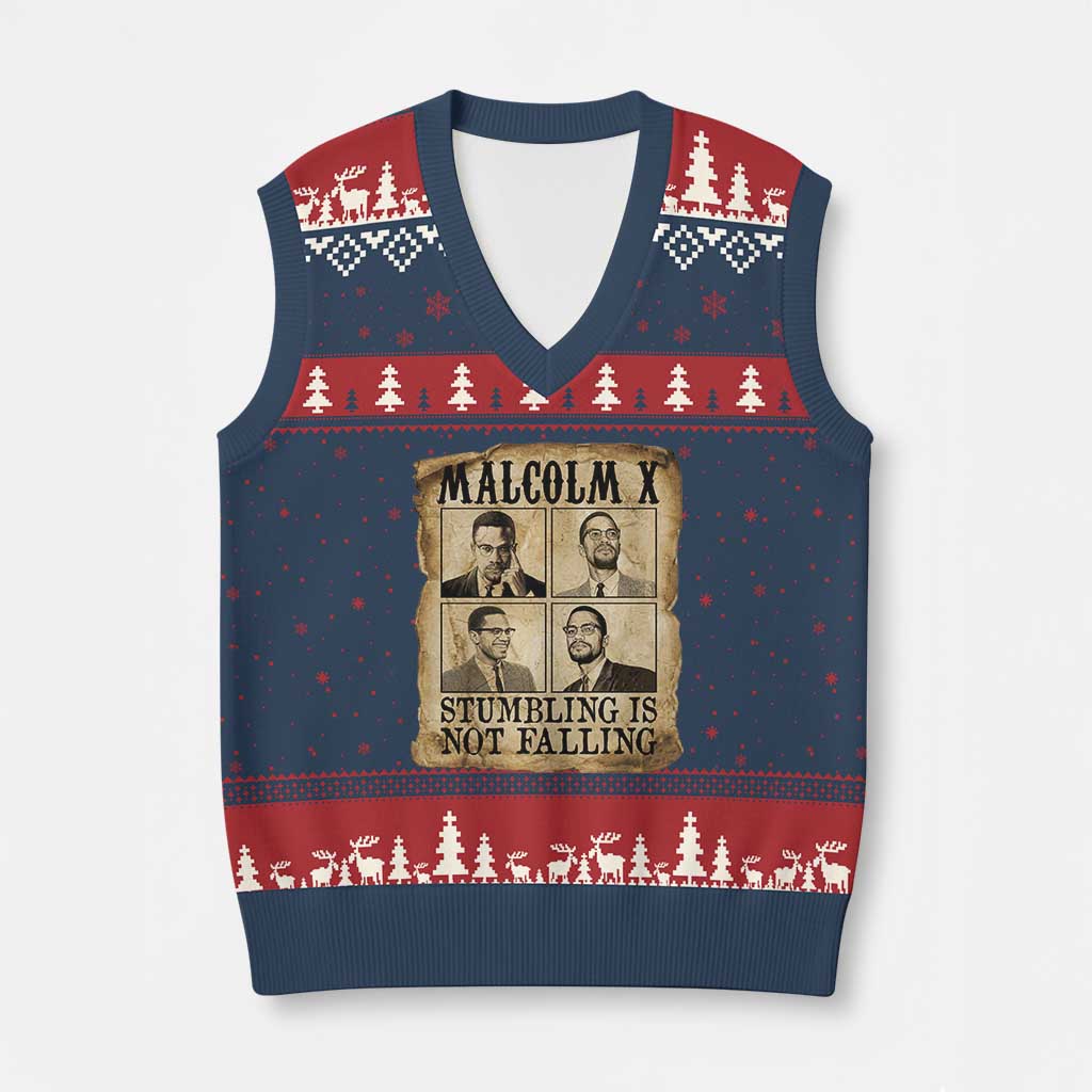 Malcolm X V-Neck Knit Sweater Vest Stumbling Is Not Falling Historical Poster TS12 Navy Red Print Your Wear