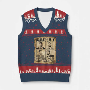 Malcolm X V-Neck Knit Sweater Vest Stumbling Is Not Falling Historical Poster TS12 Navy Red Print Your Wear