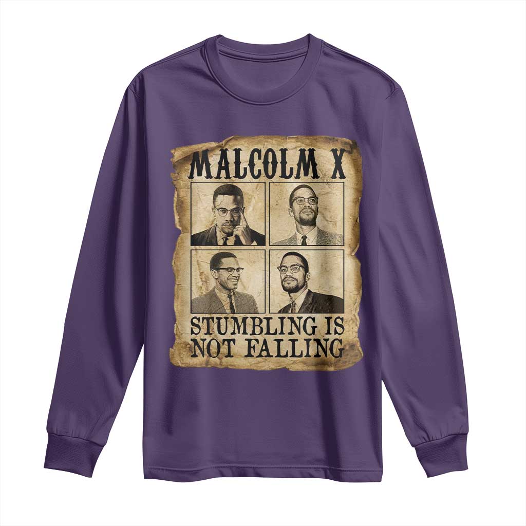Malcolm X Long Sleeve Shirt Stumbling Is Not Falling Historical Poster TS12 Purple Print Your Wear