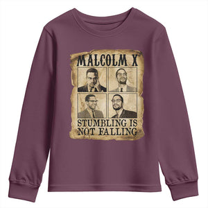 Malcolm X Youth Sweatshirt Stumbling Is Not Falling Historical Poster TS12 Maroon Print Your Wear