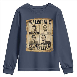 Malcolm X Youth Sweatshirt Stumbling Is Not Falling Historical Poster TS12 Navy Print Your Wear