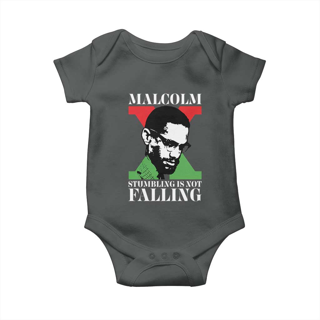Malcolm X Baby Onesie Stumbling Is Not Falling Black History Leader TS12 Dark Heather Print Your Wear