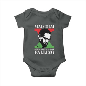 Malcolm X Baby Onesie Stumbling Is Not Falling Black History Leader TS12 Dark Heather Print Your Wear