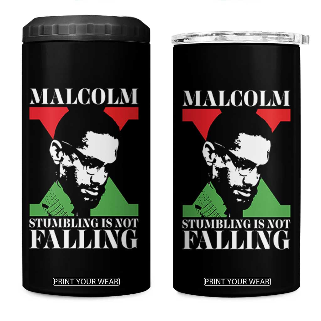 Malcolm X 4 in 1 Can Cooler Tumbler Stumbling Is Not Falling Black History Leader TS12 One Size: 16 oz Black Print Your Wear