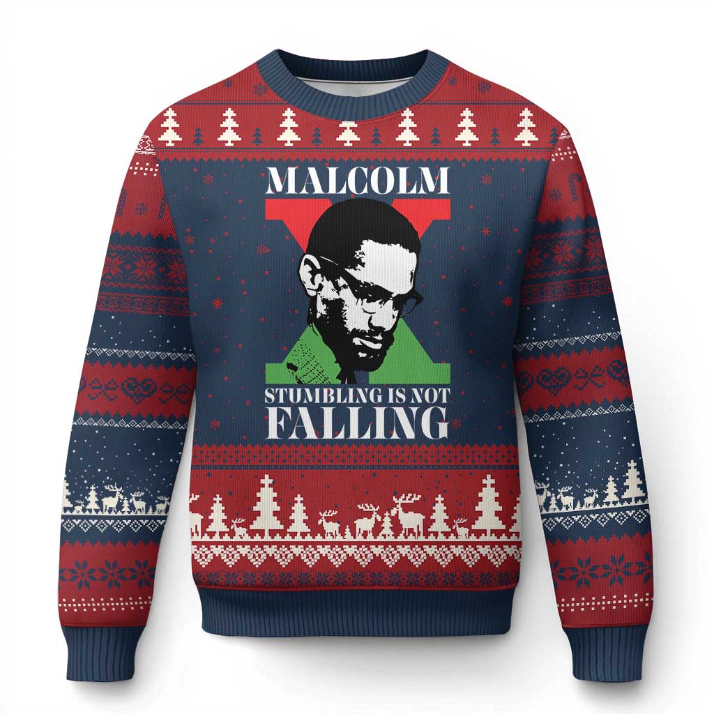 Malcolm X Ugly Christmas Sweater Stumbling Is Not Falling Black History Leader TS12 Navy Red Print Your Wear