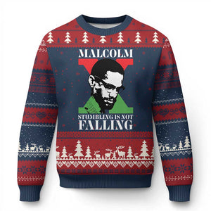 Malcolm X Ugly Christmas Sweater Stumbling Is Not Falling Black History Leader TS12 Navy Red Print Your Wear