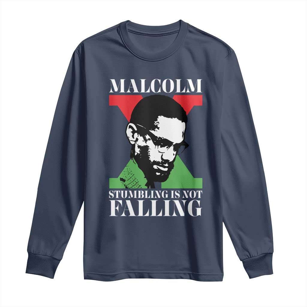 Malcolm X Long Sleeve Shirt Stumbling Is Not Falling Black History Leader TS12 Navy Print Your Wear