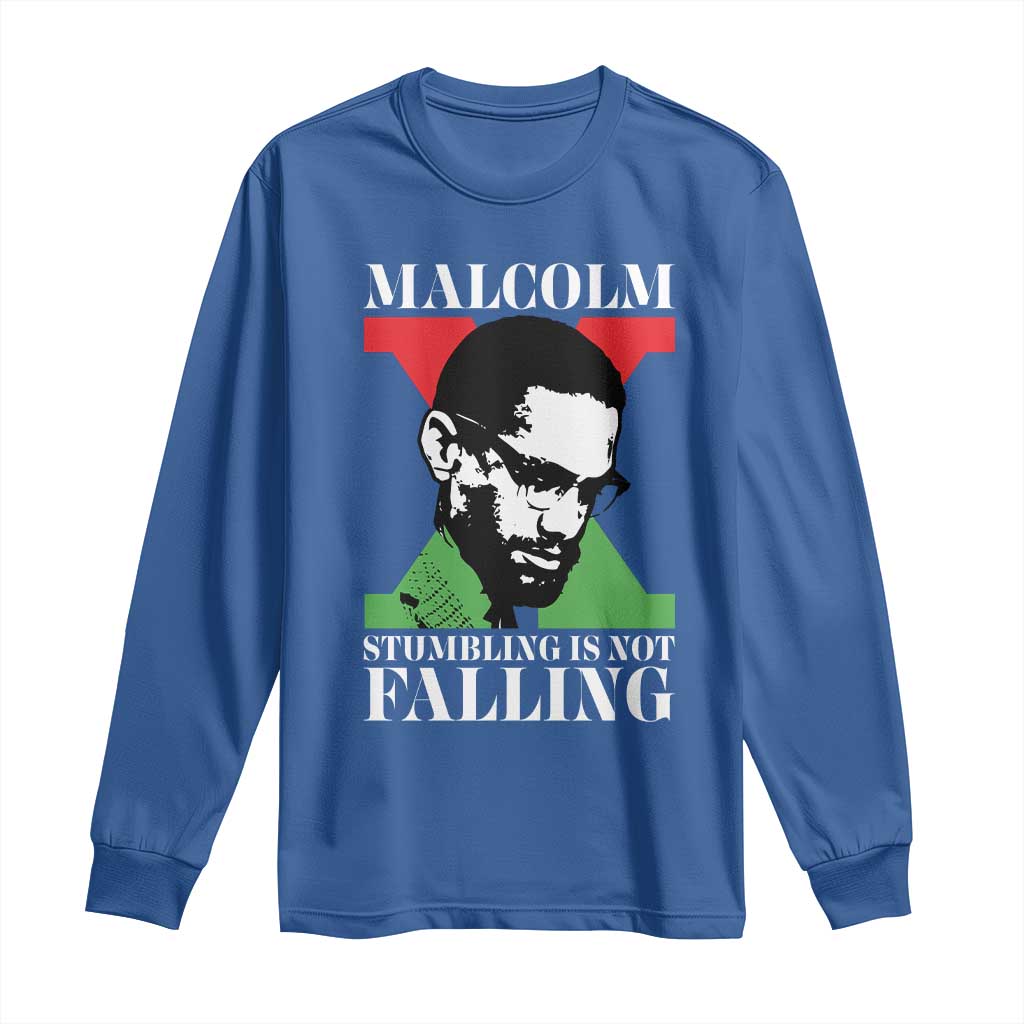 Malcolm X Long Sleeve Shirt Stumbling Is Not Falling Black History Leader TS12 Royal Blue Print Your Wear