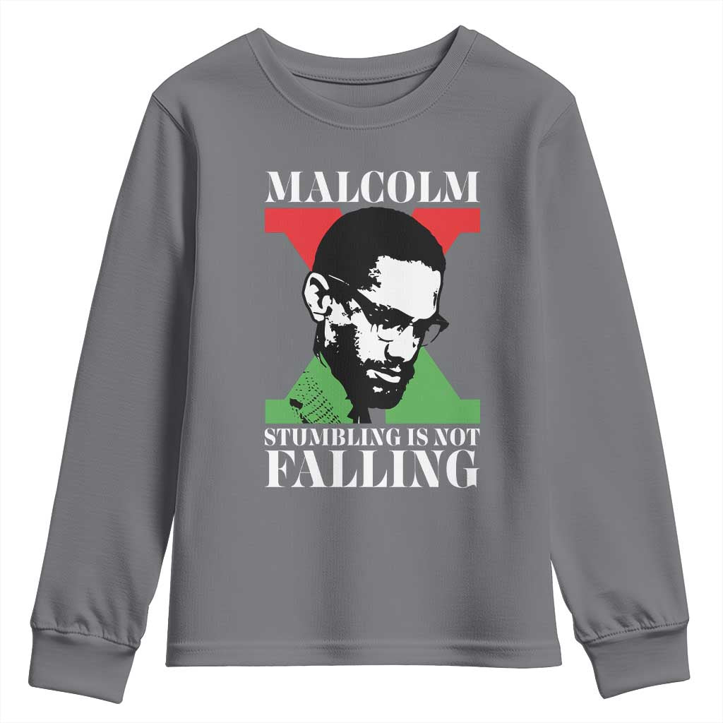Malcolm X Youth Sweatshirt Stumbling Is Not Falling Black History Leader TS12 Charcoal Print Your Wear