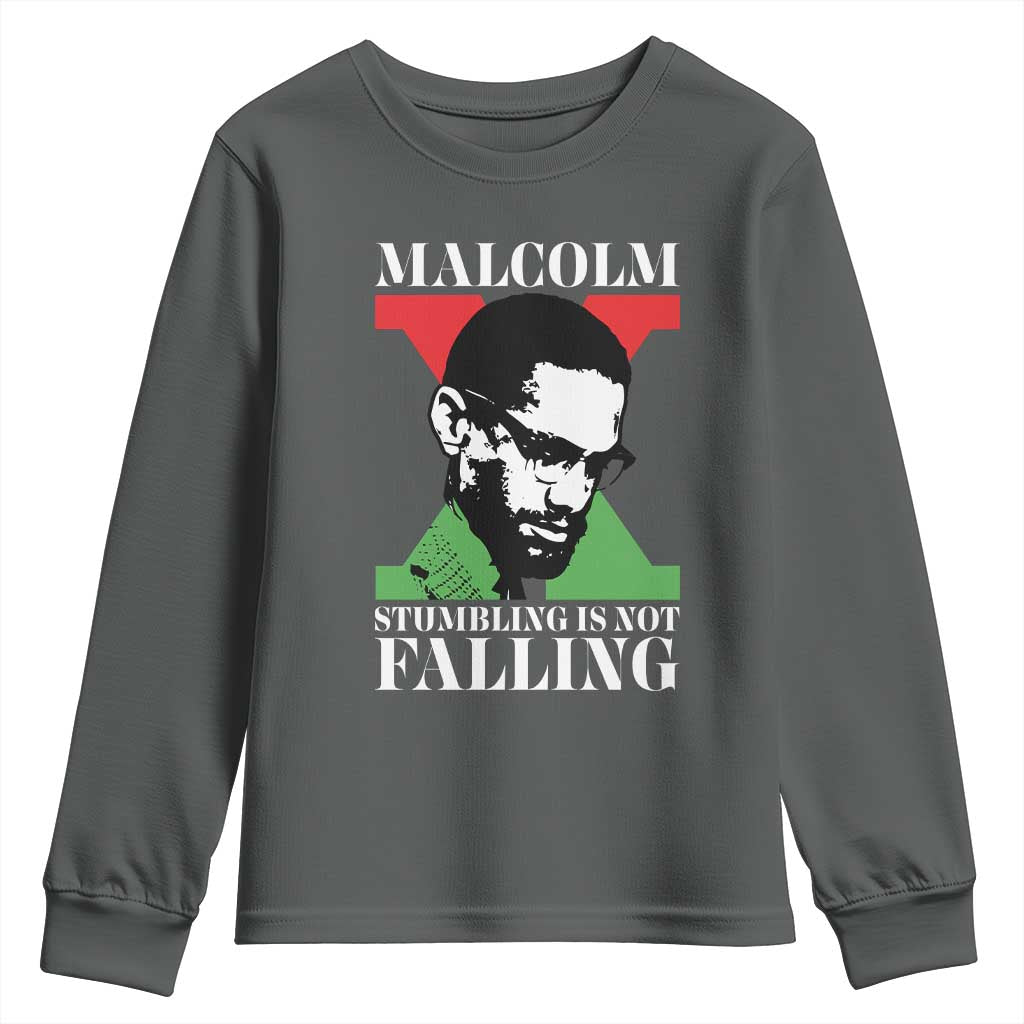 Malcolm X Youth Sweatshirt Stumbling Is Not Falling Black History Leader TS12 Dark Heather Print Your Wear