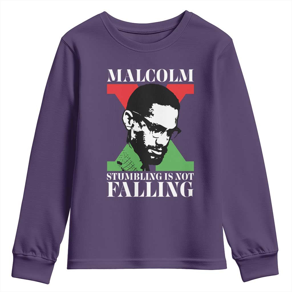 Malcolm X Youth Sweatshirt Stumbling Is Not Falling Black History Leader TS12 Purple Print Your Wear