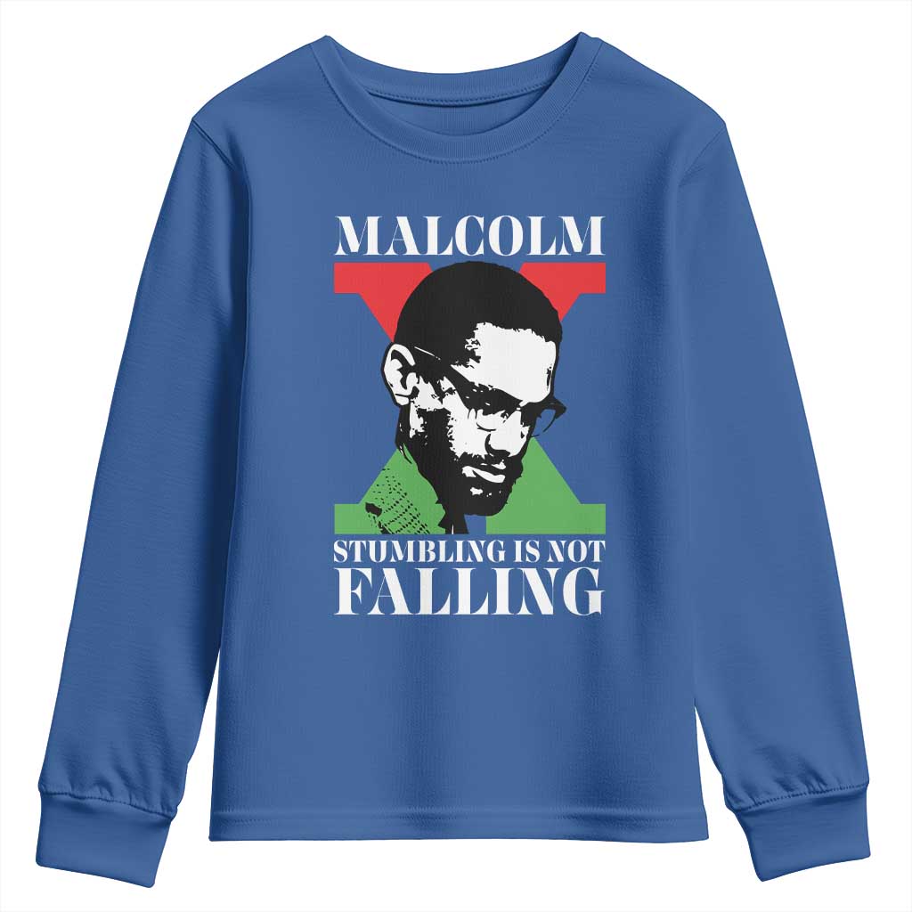 Malcolm X Youth Sweatshirt Stumbling Is Not Falling Black History Leader TS12 Royal Blue Print Your Wear