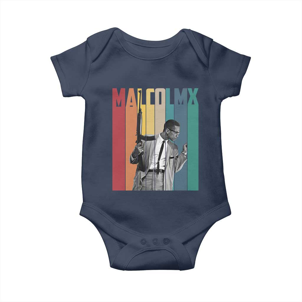 Malcolm X Baby Onesie Retro Portrait Black Empowerment Heritage Gift TS12 Navy Print Your Wear