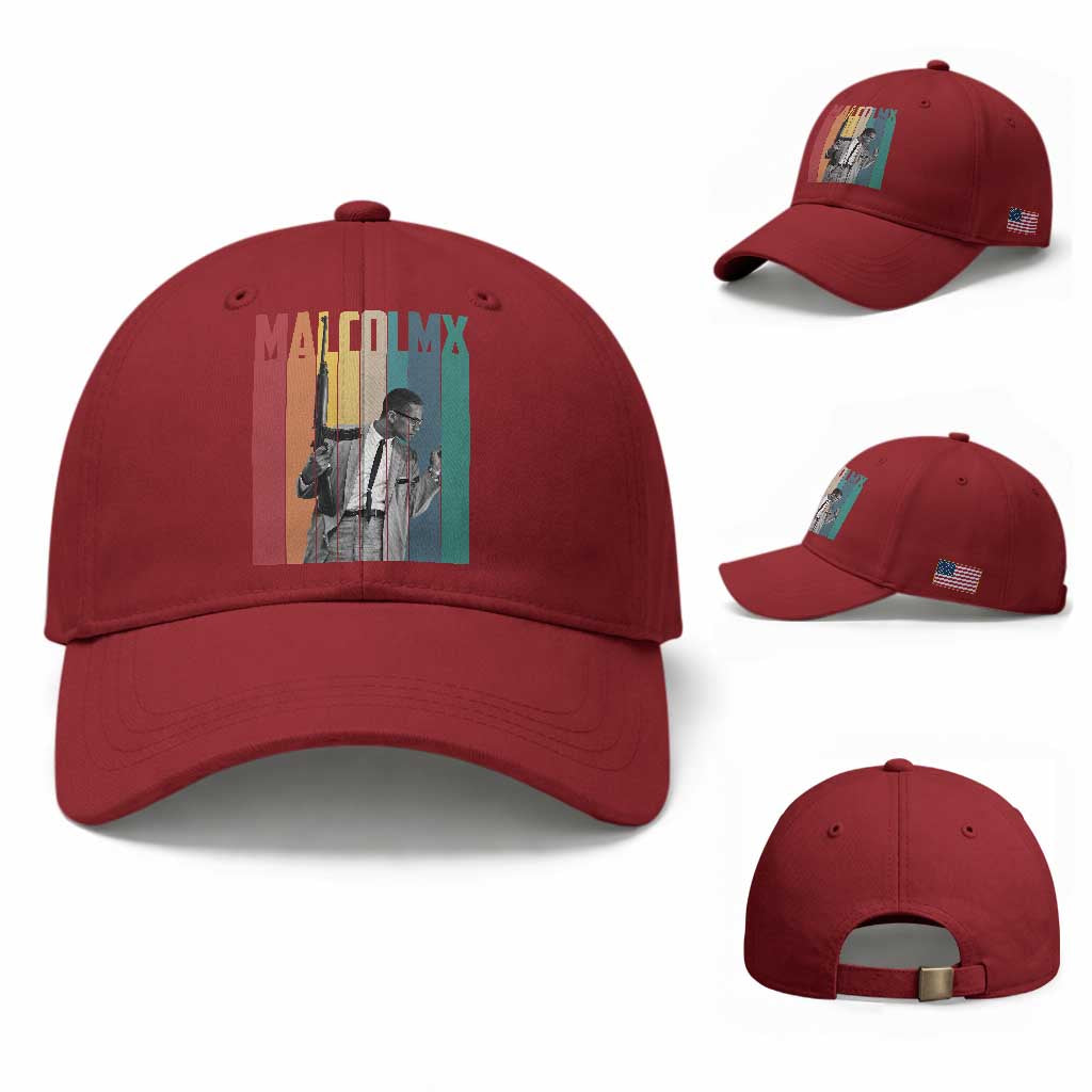 Malcolm X Baseball Cap Retro Portrait Black Empowerment Heritage Gift TS12 Baseball Cap Universal Fit Cherry Red Print Your Wear