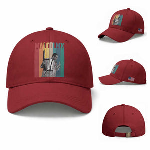 Malcolm X Baseball Cap Retro Portrait Black Empowerment Heritage Gift TS12 Baseball Cap Universal Fit Cherry Red Print Your Wear