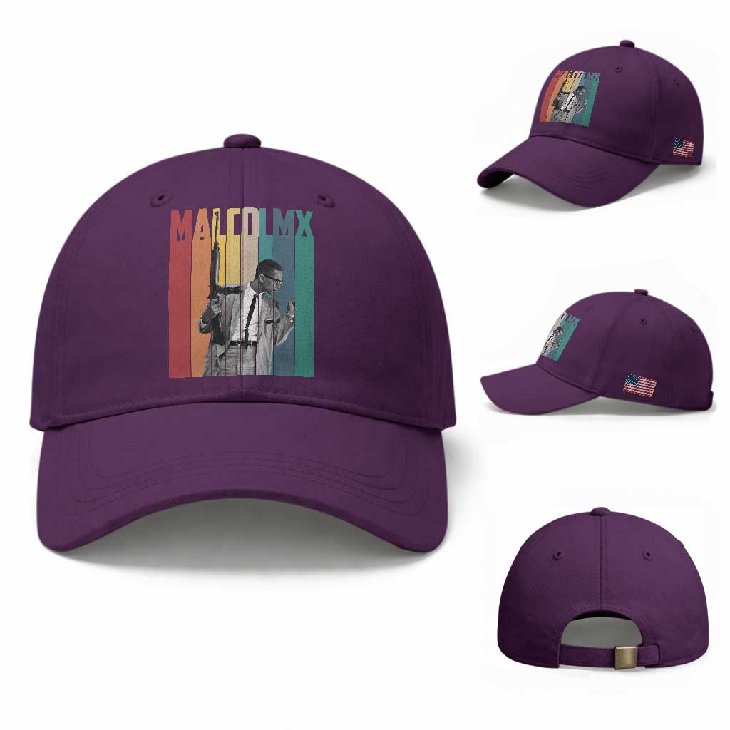 Malcolm X Baseball Cap Retro Portrait Black Empowerment Heritage Gift TS12 Baseball Cap Universal Fit Purple Print Your Wear