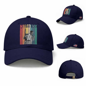 Malcolm X Baseball Cap Retro Portrait Black Empowerment Heritage Gift TS12 Baseball Cap Universal Fit Dark Blue Print Your Wear