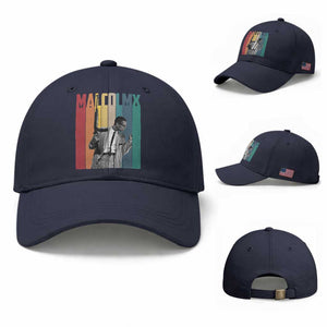 Malcolm X Baseball Cap Retro Portrait Black Empowerment Heritage Gift TS12 Baseball Cap Universal Fit Navy Print Your Wear