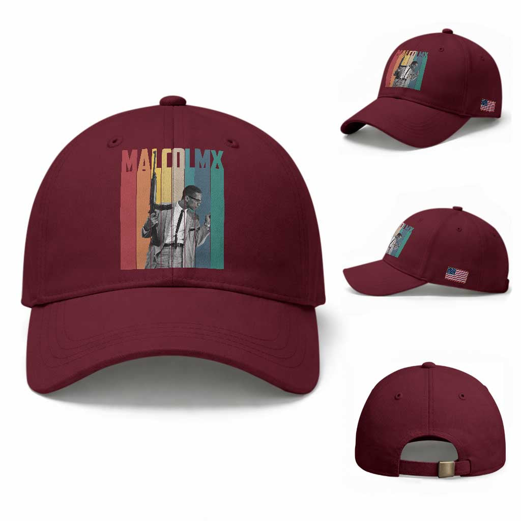 Malcolm X Baseball Cap Retro Portrait Black Empowerment Heritage Gift TS12 Baseball Cap Universal Fit Maroon Print Your Wear