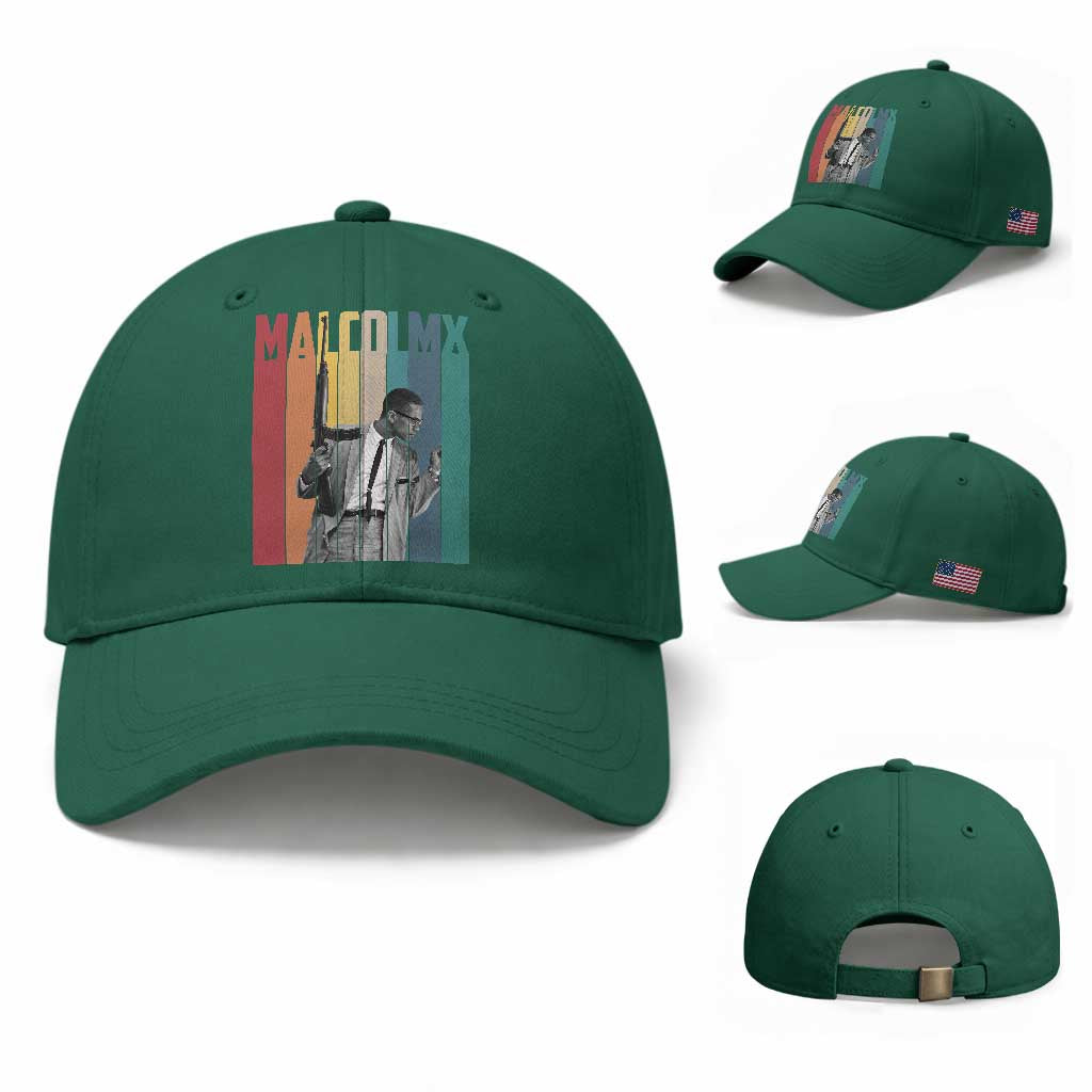 Malcolm X Baseball Cap Retro Portrait Black Empowerment Heritage Gift TS12 Baseball Cap Universal Fit Irish Green Print Your Wear
