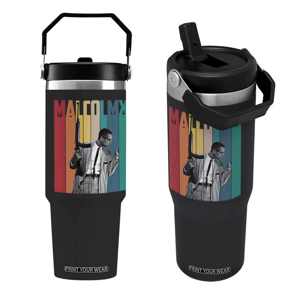 Malcolm X Flip Straw Tumbler Retro Portrait Black Empowerment Heritage Gift TS12 One Size: 30 oz Black Print Your Wear