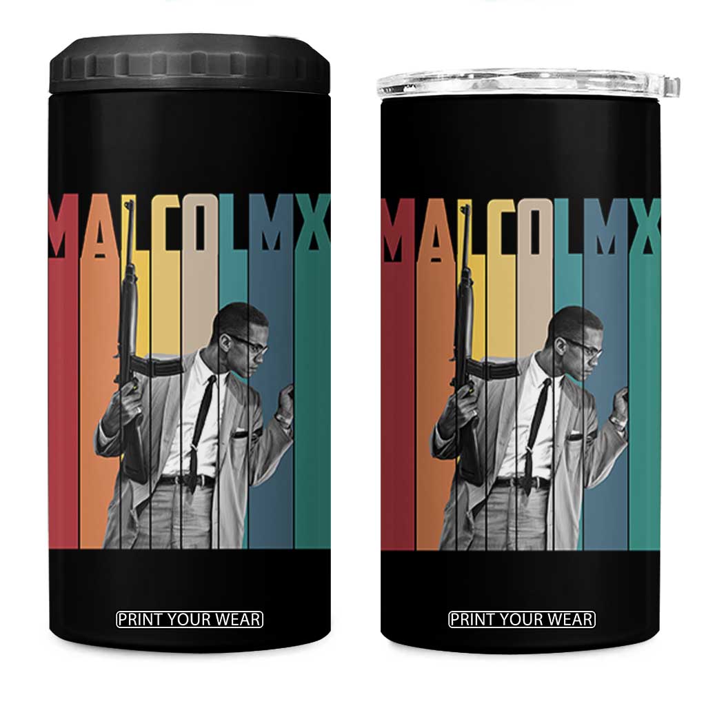 Malcolm X 4 in 1 Can Cooler Tumbler Retro Portrait Black Empowerment Heritage Gift TS12 One Size: 16 oz Black Print Your Wear