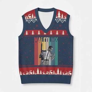 Malcolm X V-Neck Knit Sweater Vest Retro Portrait Black Empowerment Heritage Gift TS12 Navy Red Print Your Wear