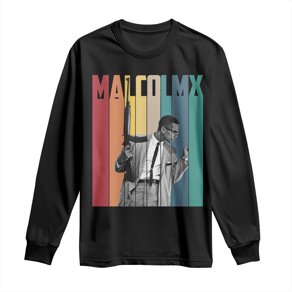 Malcolm X Long Sleeve Shirt Retro Portrait Black Empowerment Heritage Gift TS12 Black Print Your Wear