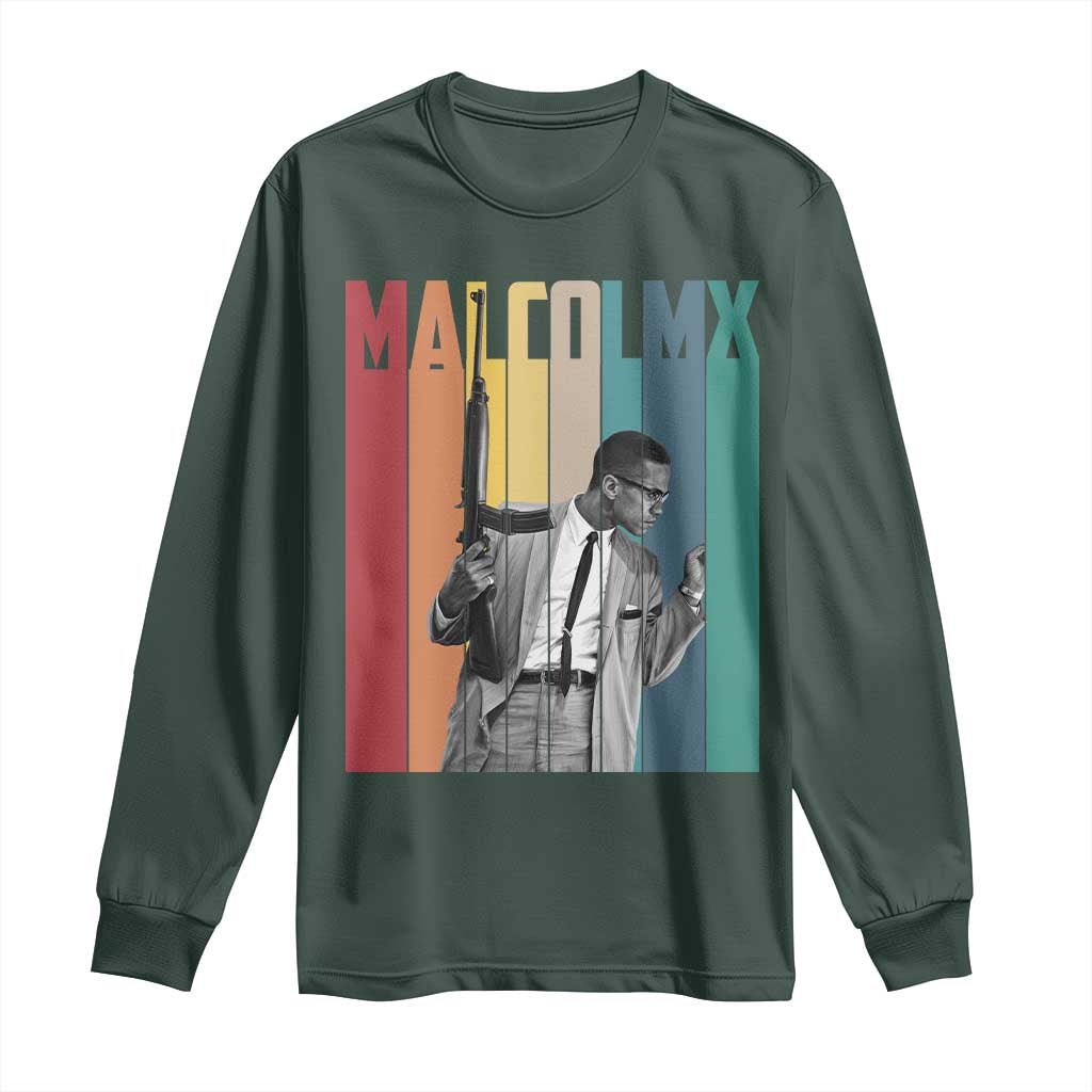 Malcolm X Long Sleeve Shirt Retro Portrait Black Empowerment Heritage Gift TS12 Dark Forest Green Print Your Wear