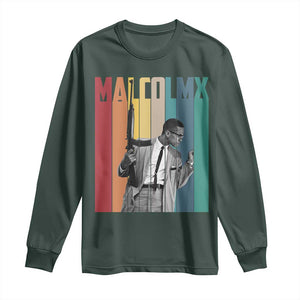 Malcolm X Long Sleeve Shirt Retro Portrait Black Empowerment Heritage Gift TS12 Dark Forest Green Print Your Wear