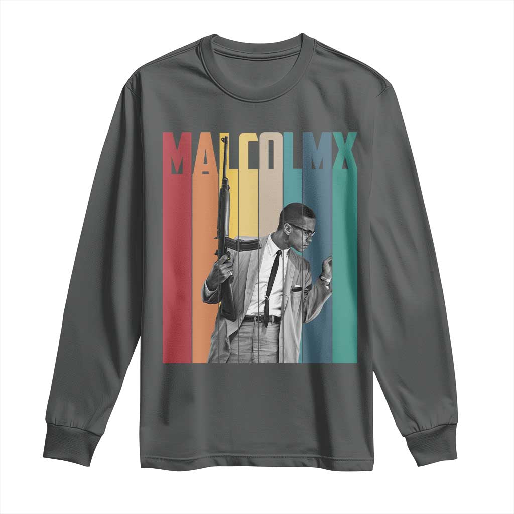 Malcolm X Long Sleeve Shirt Retro Portrait Black Empowerment Heritage Gift TS12 Dark Heather Print Your Wear