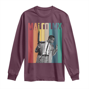 Malcolm X Long Sleeve Shirt Retro Portrait Black Empowerment Heritage Gift TS12 Maroon Print Your Wear