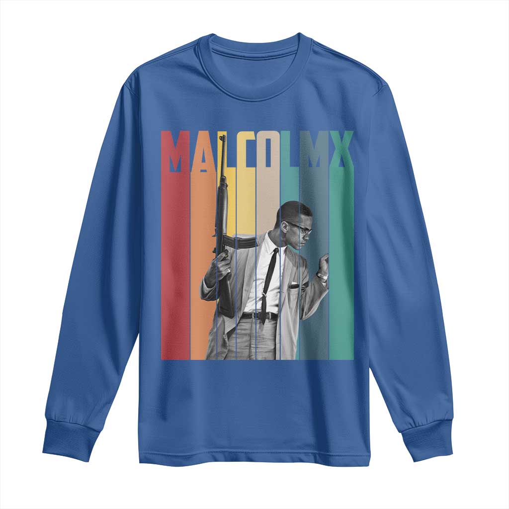 Malcolm X Long Sleeve Shirt Retro Portrait Black Empowerment Heritage Gift TS12 Royal Blue Print Your Wear