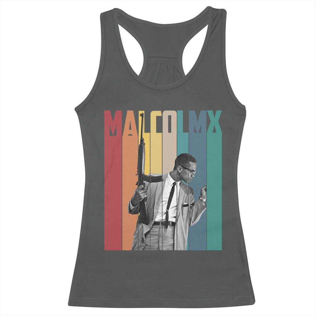 Malcolm X Racerback Tank Top Retro Portrait Black Empowerment Heritage Gift TS12 Dark Heather Print Your Wear