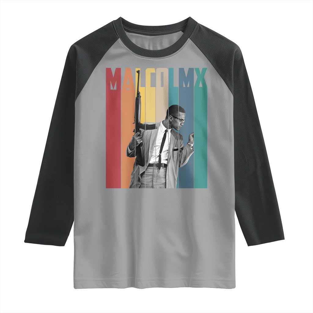 Malcolm X Raglan Shirt Retro Portrait Black Empowerment Heritage Gift TS12 Sport Gray Black Print Your Wear