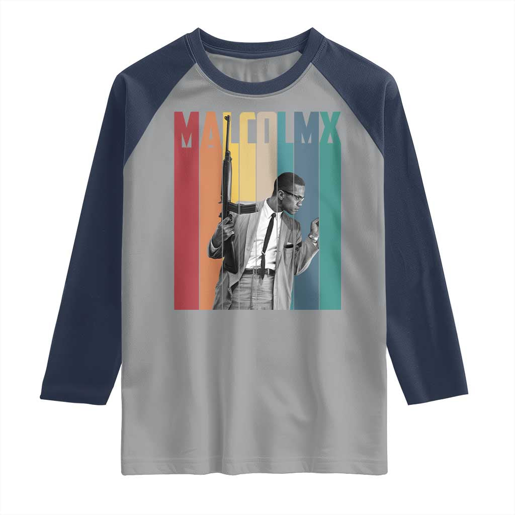 Malcolm X Raglan Shirt Retro Portrait Black Empowerment Heritage Gift TS12 Sport Gray Navy Print Your Wear