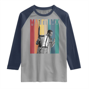 Malcolm X Raglan Shirt Retro Portrait Black Empowerment Heritage Gift TS12 Sport Gray Navy Print Your Wear