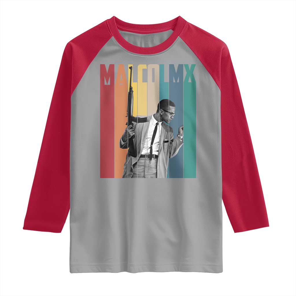 Malcolm X Raglan Shirt Retro Portrait Black Empowerment Heritage Gift TS12 Sport Gray Red Print Your Wear