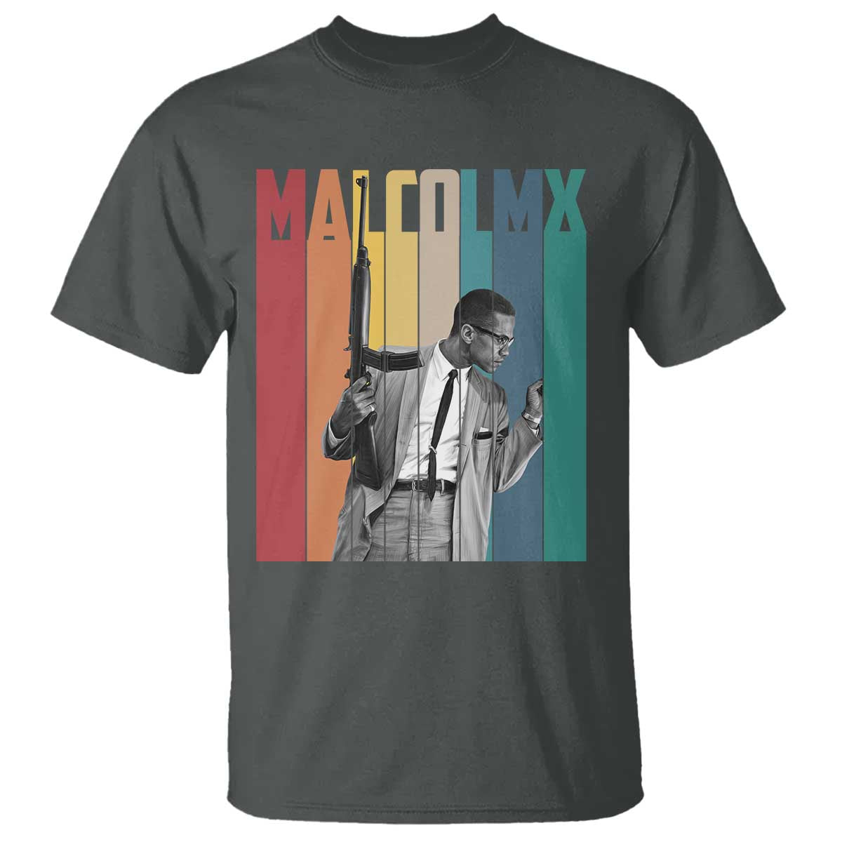 Malcolm X T Shirt Retro Portrait Black Empowerment Heritage Gift TS12 Dark Heather Print Your Wear