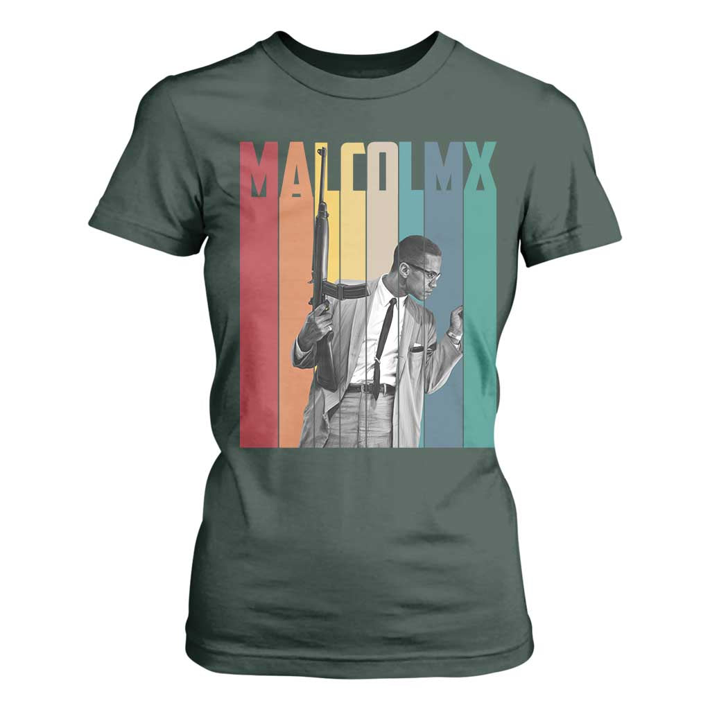 Malcolm X T Shirt For Women Retro Portrait Black Empowerment Heritage Gift TS12 Dark Forest Green Print Your Wear