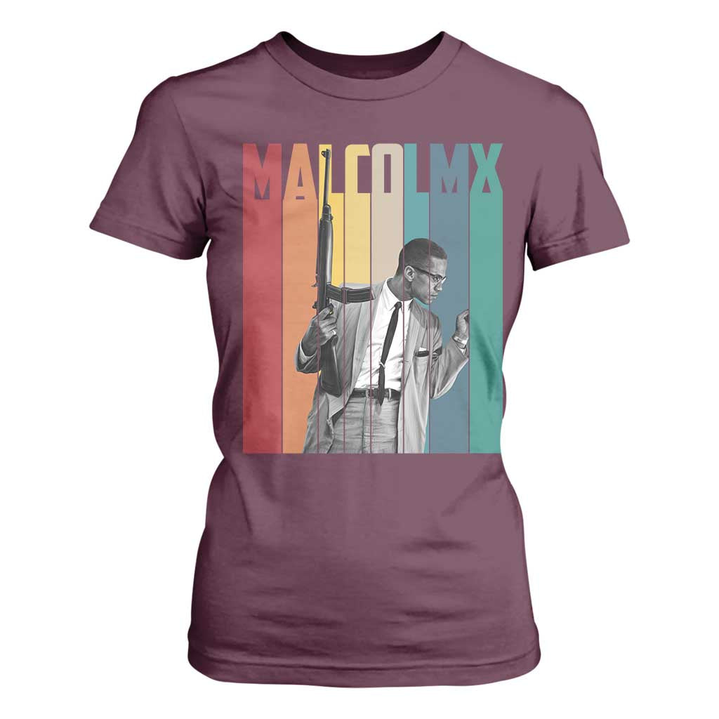 Malcolm X T Shirt For Women Retro Portrait Black Empowerment Heritage Gift TS12 Maroon Print Your Wear