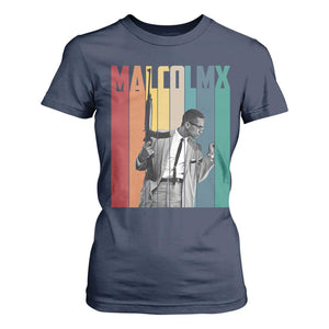 Malcolm X T Shirt For Women Retro Portrait Black Empowerment Heritage Gift TS12 Navy Print Your Wear