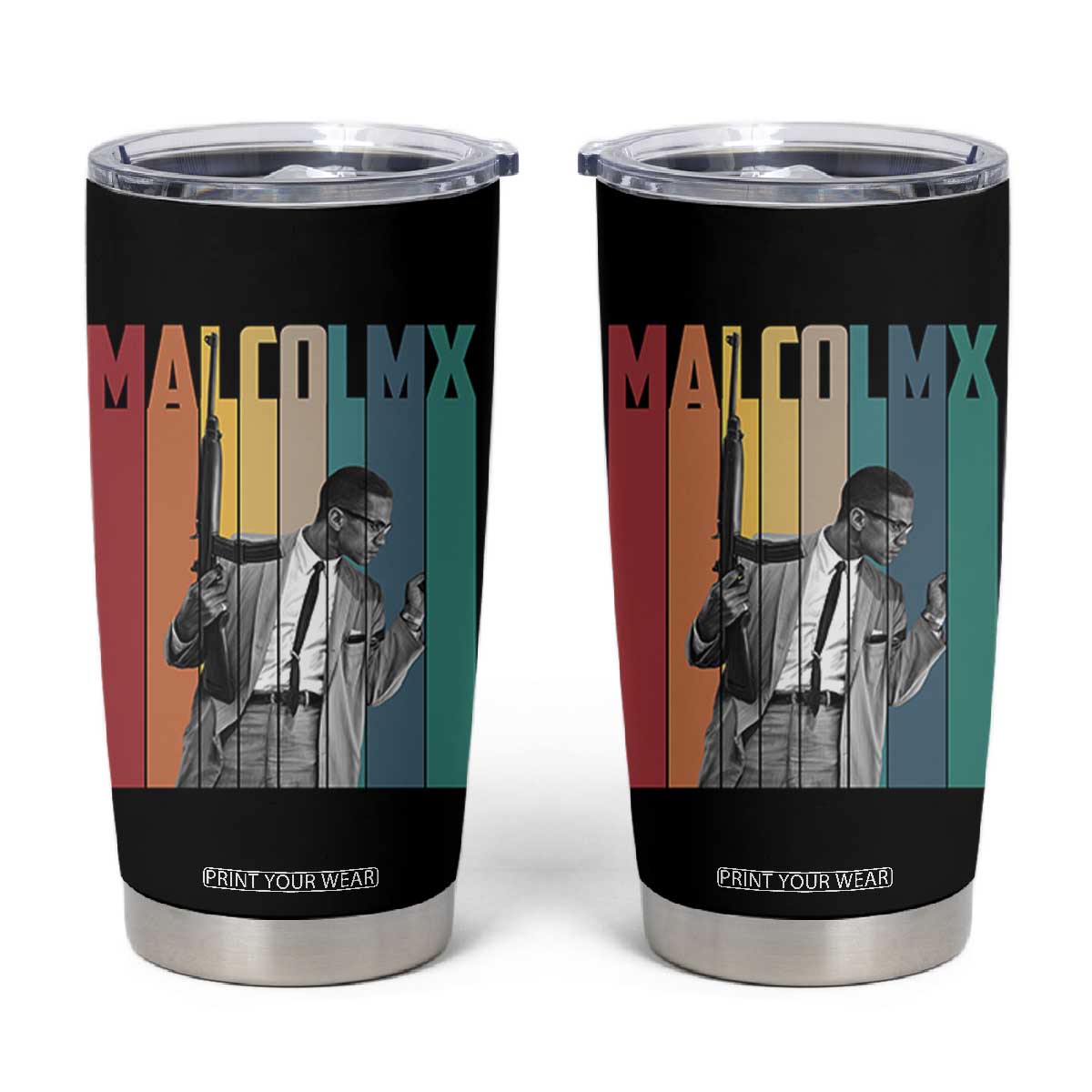 Malcolm X Tumbler Cup Retro Portrait Black Empowerment Heritage Gift TS12 Black Print Your Wear