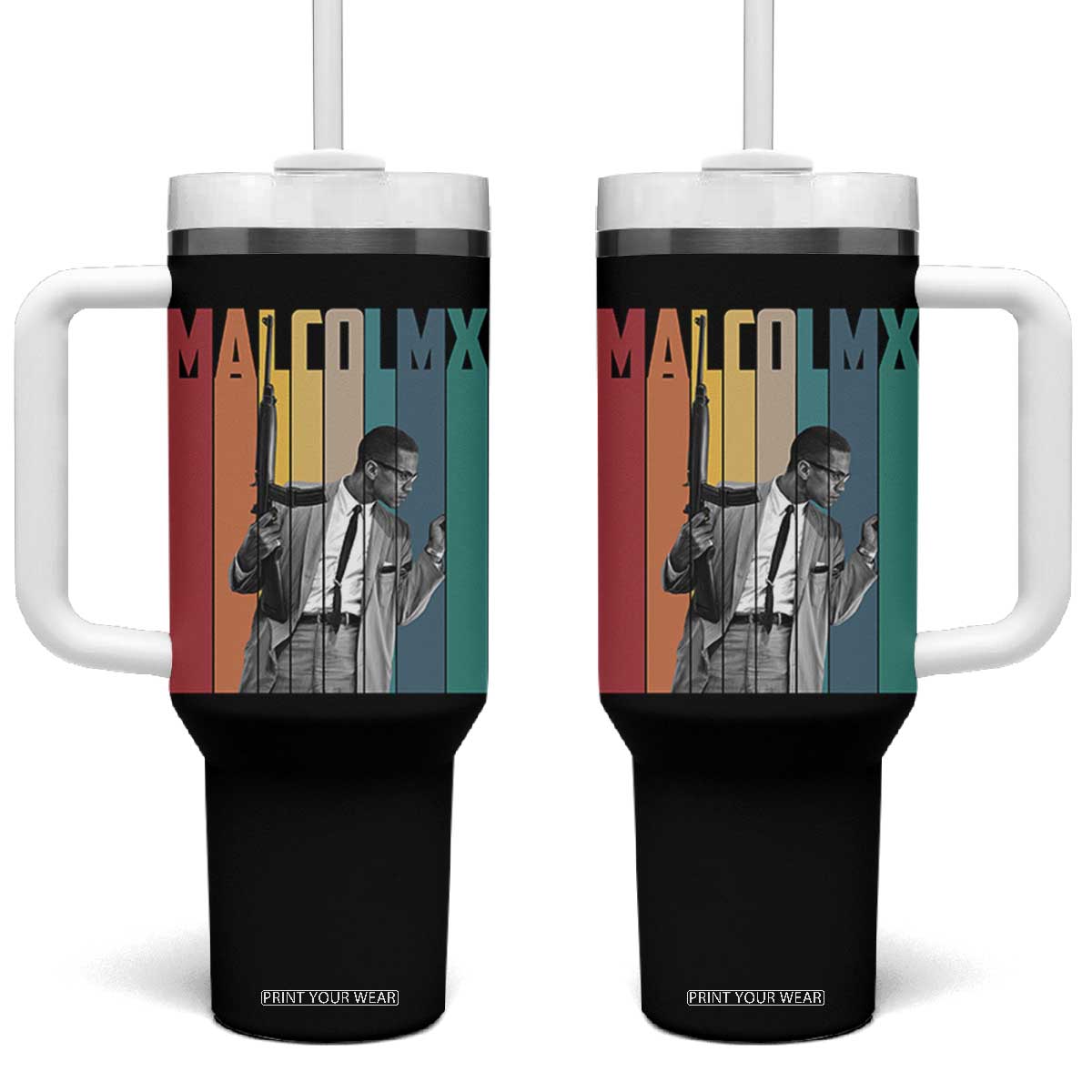 Malcolm X Tumbler With Handle Retro Portrait Black Empowerment Heritage Gift TS12 One Size: 40 oz Black Print Your Wear