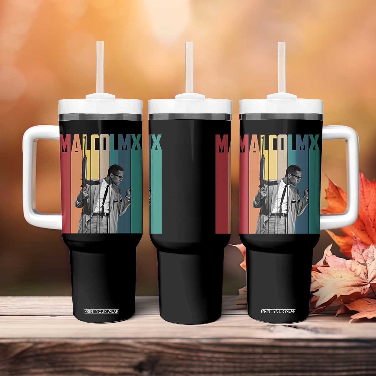 Malcolm X Tumbler With Handle Retro Portrait Black Empowerment Heritage Gift TS12 Print Your Wear