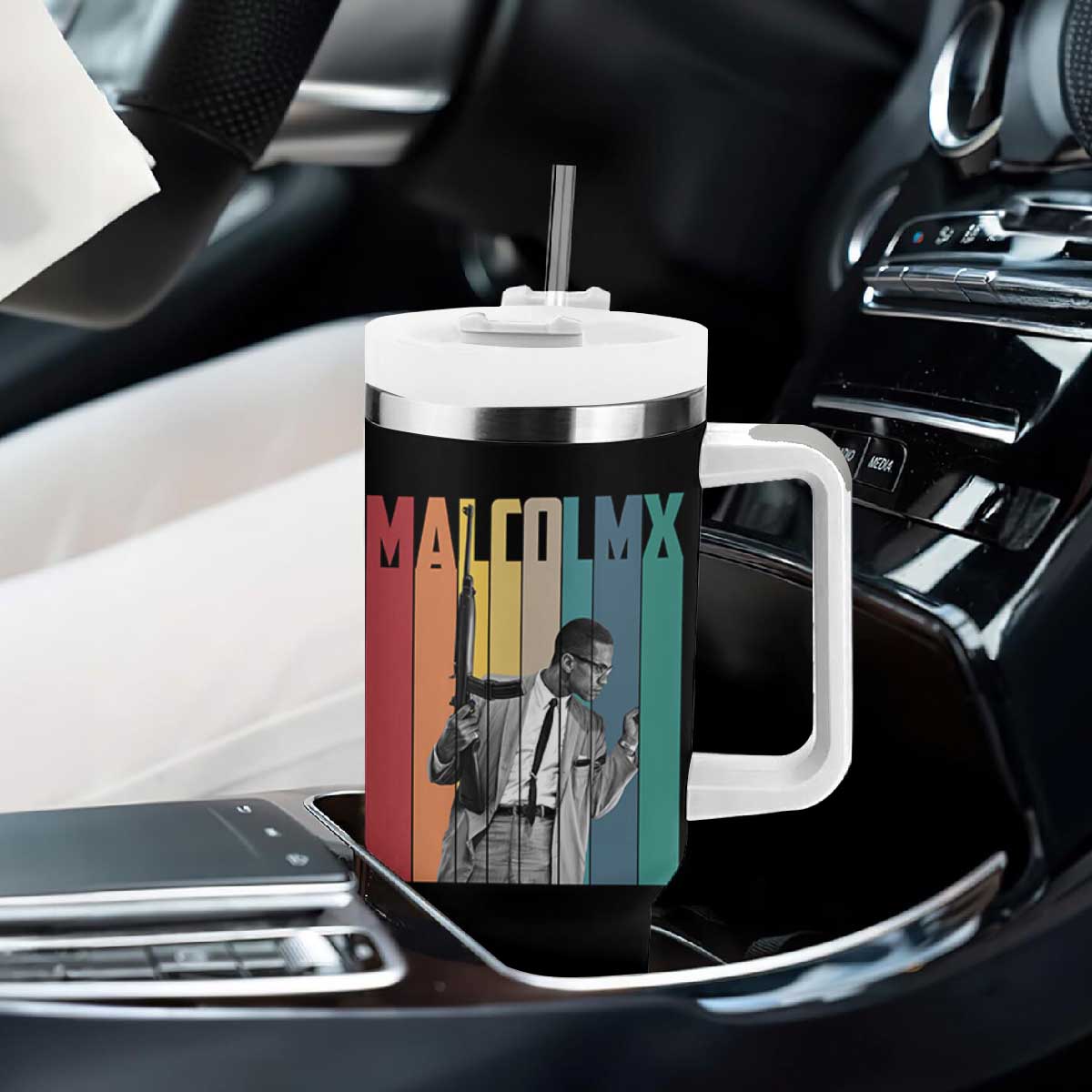 Malcolm X Tumbler With Handle Retro Portrait Black Empowerment Heritage Gift TS12 Print Your Wear