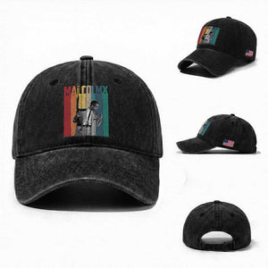 Malcolm X Washed Cotton Baseball Cap Retro Portrait Black Empowerment Heritage Gift TS12 Washed Cap Universal Fit Black Print Your Wear