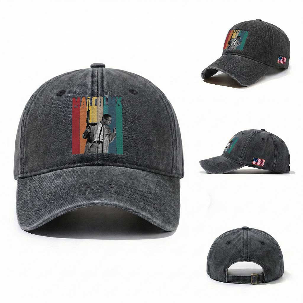 Malcolm X Washed Cotton Baseball Cap Retro Portrait Black Empowerment Heritage Gift TS12 Washed Cap Universal Fit Dark Gray Print Your Wear