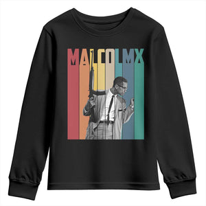 Malcolm X Youth Sweatshirt Retro Portrait Black Empowerment Heritage Gift TS12 Black Print Your Wear